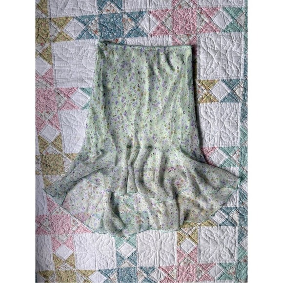 Vintage Dresses & Skirts - Vintage Y2K Ditsy Floral Midi Skirt Medium High Low Stretchy Sheer Fairy Cottage
